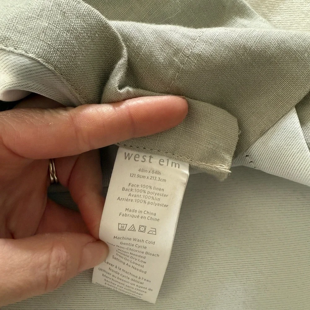 West Elm European Flax Linen Blackout Curtain Celadon Melange pair 48” x 84”